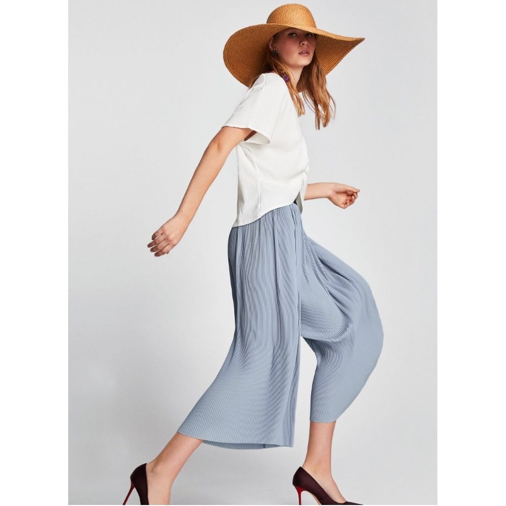 NWT ZARA Light Blue Pleated Trouser Culottes